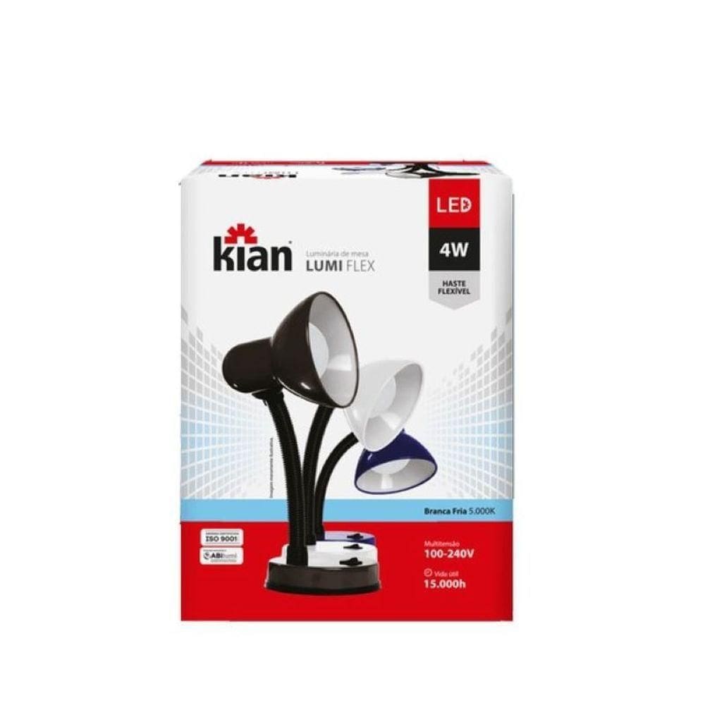 Luminária De Mesa Led 4w Branca 5.000k Branca Fria Kian