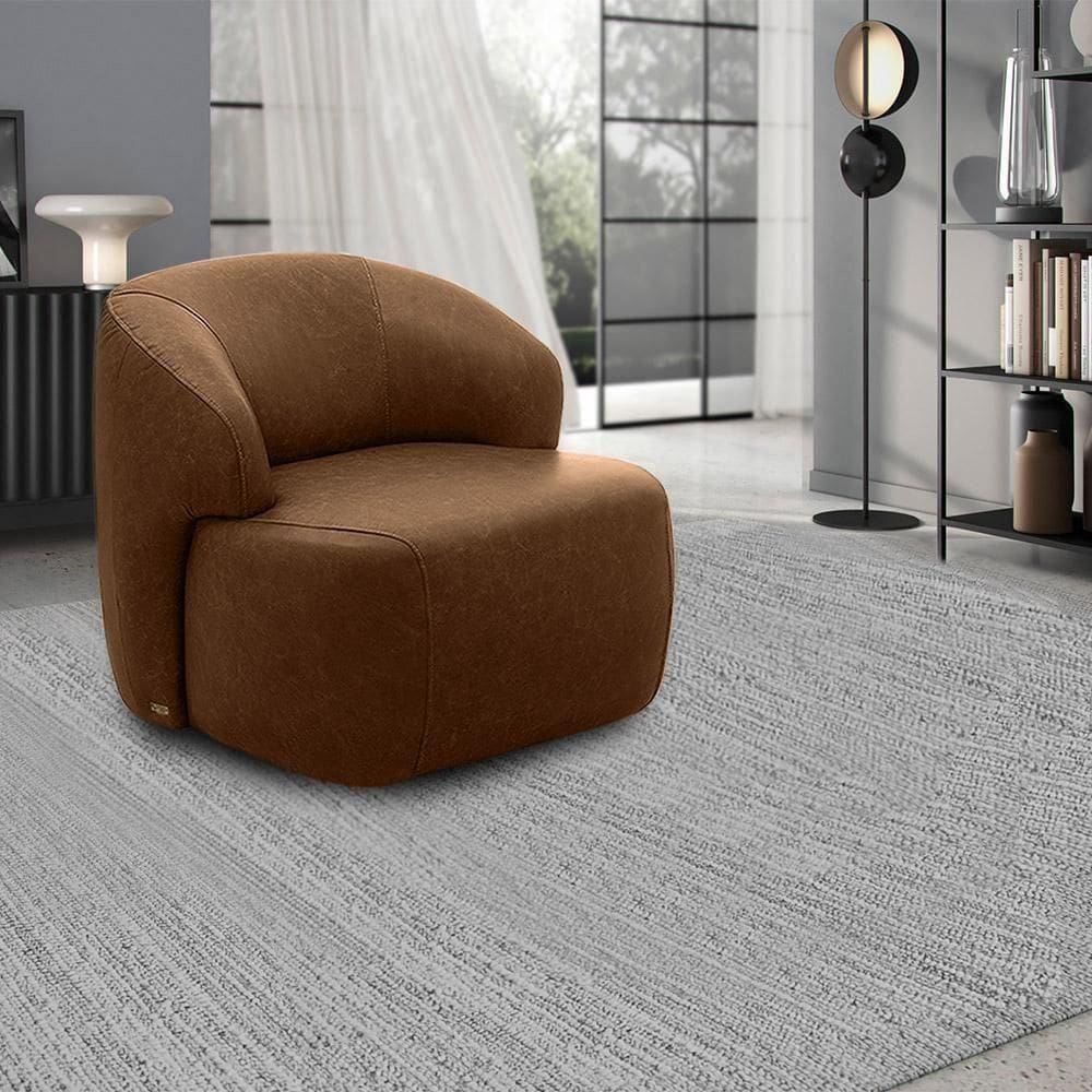 Poltrona Decorativa Charlote Sala De Estar Base Fixa Couro Marrom Claro Manchado G88 - Gran Belo