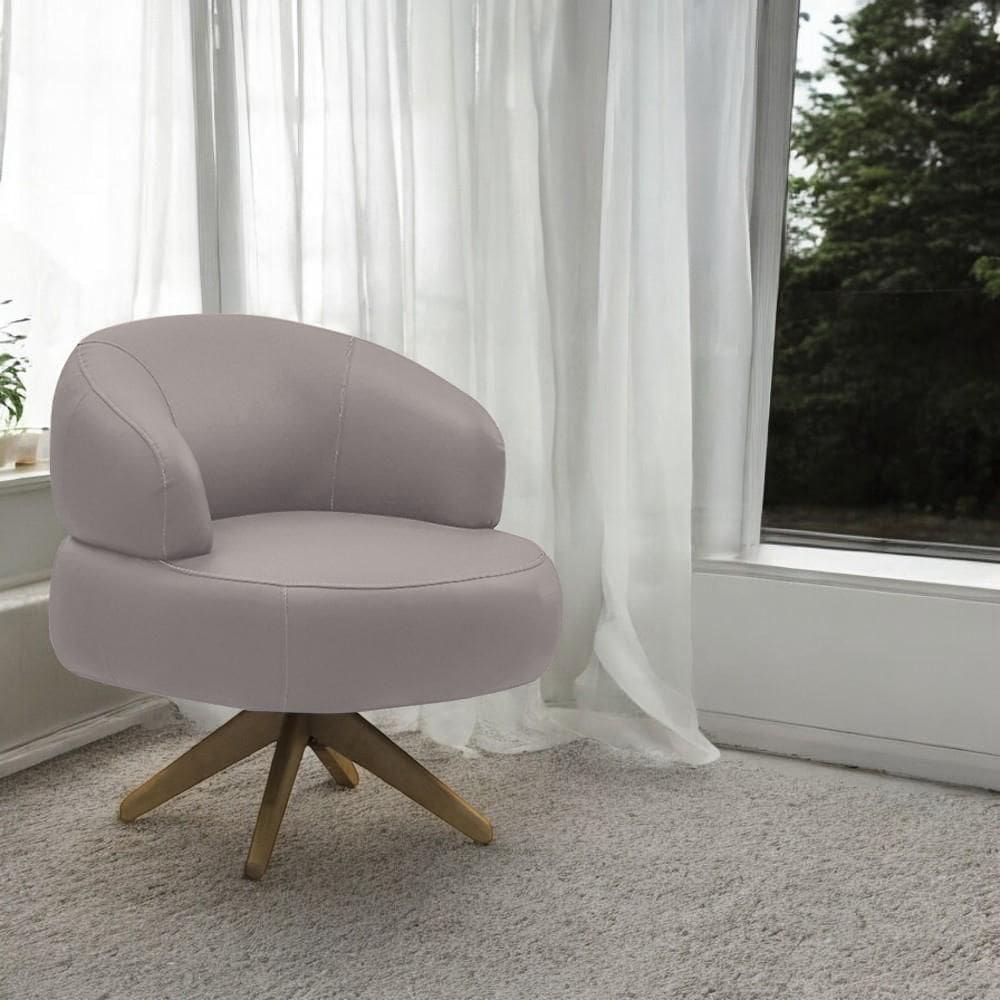 Poltrona Decorativa Katy Sala De Estar Base Giratória Em Madeira Couro Avelã G88 - Gran Belo