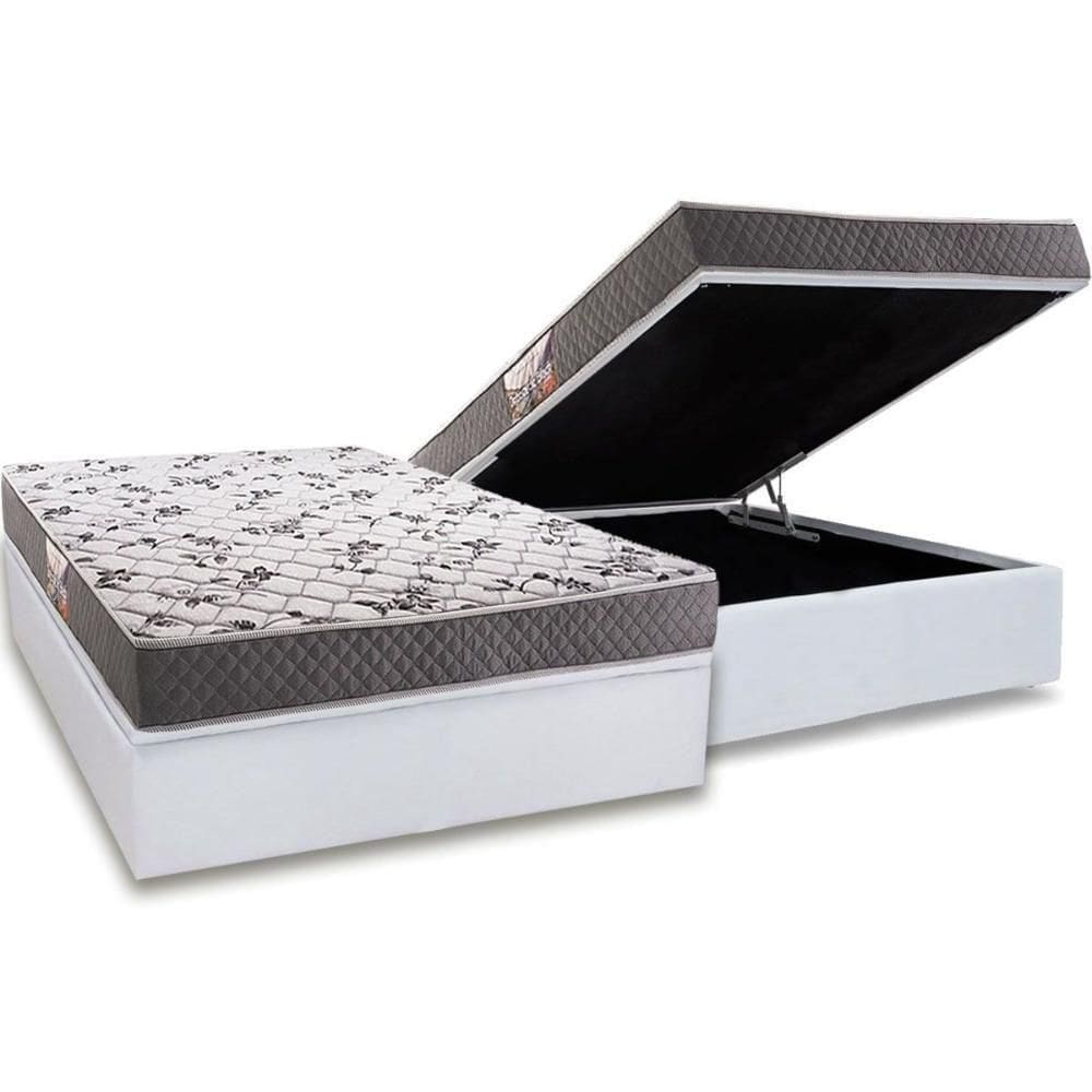 Cama Box Baú Casal Colchão Anatômico Herval D28 Ag65 Ortopedic Black + Base Crc Courano White 138x188
