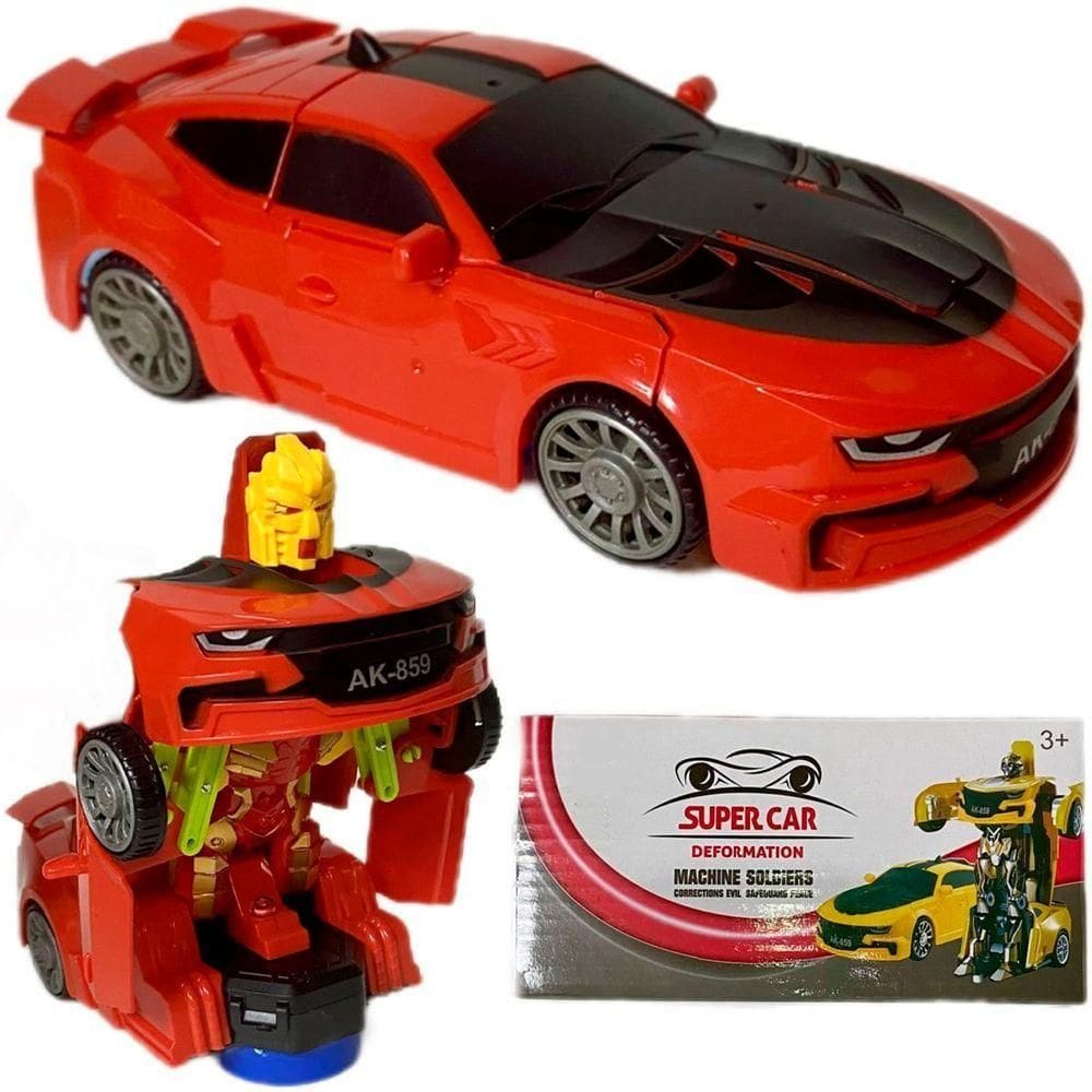 Carro Robô Brinquedo Elétrico Vermelho Transformers Leds Som