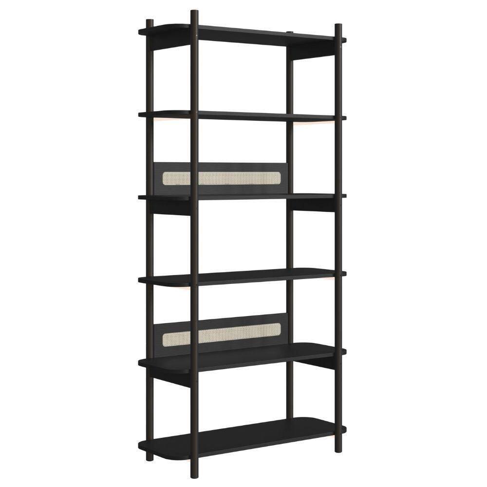 Estante Oslo Artesano 90 Cm Largura Mdp Nero Palha Sintética Bege Pé Madeira Maciça