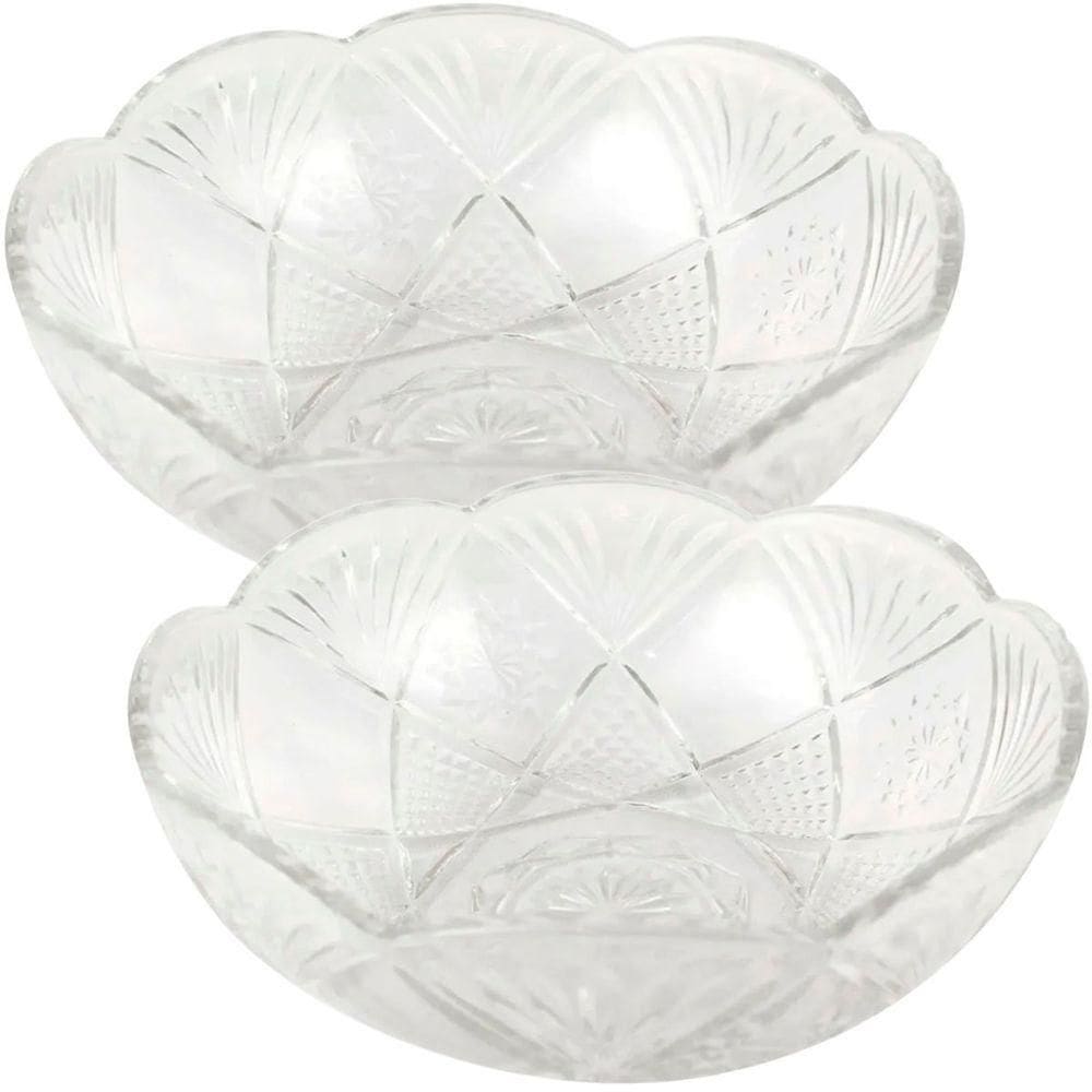 Kit 2 Saladeira Redonda Bowl Vidro Transparente 23,5cm 2,5l