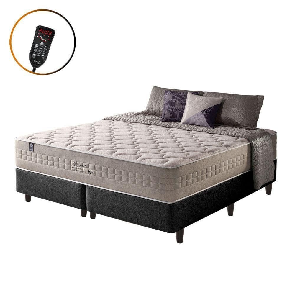 Cama Box King Preta + Colchão Molas Magnético Phoenix 193cm