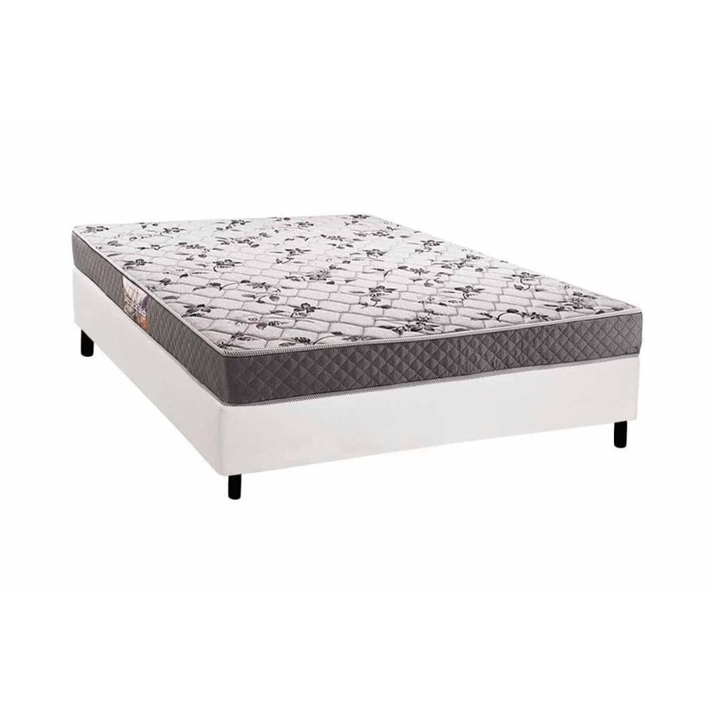 Conjunto Box Casal Colchão Anatômico Herval D28 Ag65 Ortopedic Black + Base Crc Courano White 138x188
