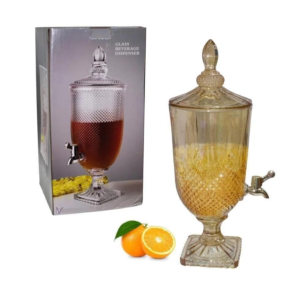 Suqueira De Cristal 5l Diamond Dourado Dispenser De Bebidas Vidro Grande