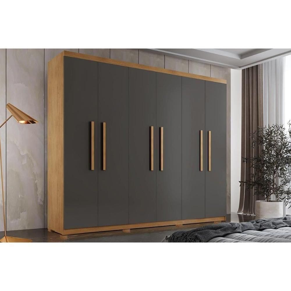 Guarda Roupa Solteiro 6 Portas E 2 Gavetas C- Pés Espanha Naturale-grafite Rufato