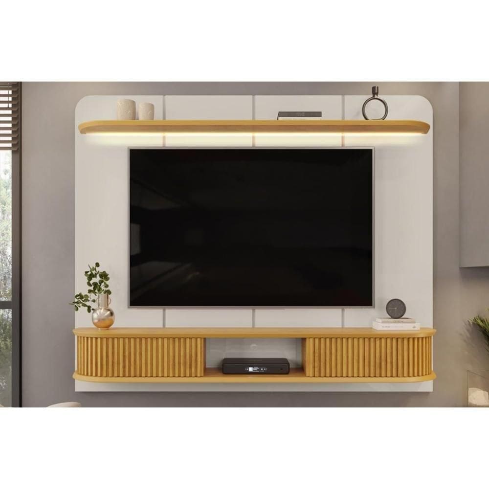Painel Home P-tv Até 75 Polegadas Capri 100% Mdf C- Led E Bancada 215x170cm Bali-cedro - Dj Móveis