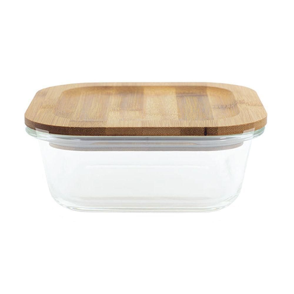 Pote De Vidro Quadrado 800ml Tampa De Bambu Oikos