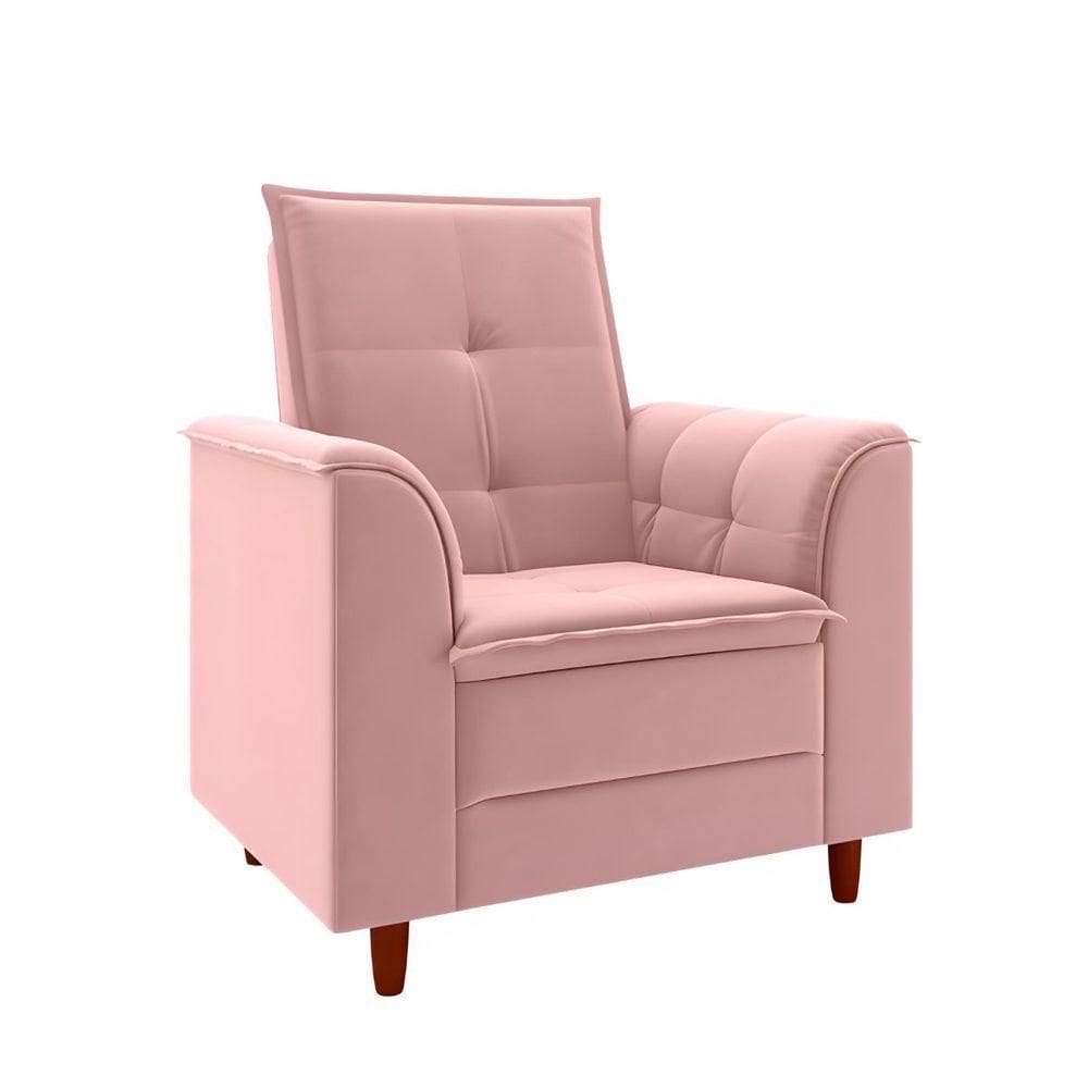 Poltrona Decorativa Estofada Confortável Sala Isis Veludo Rosa
