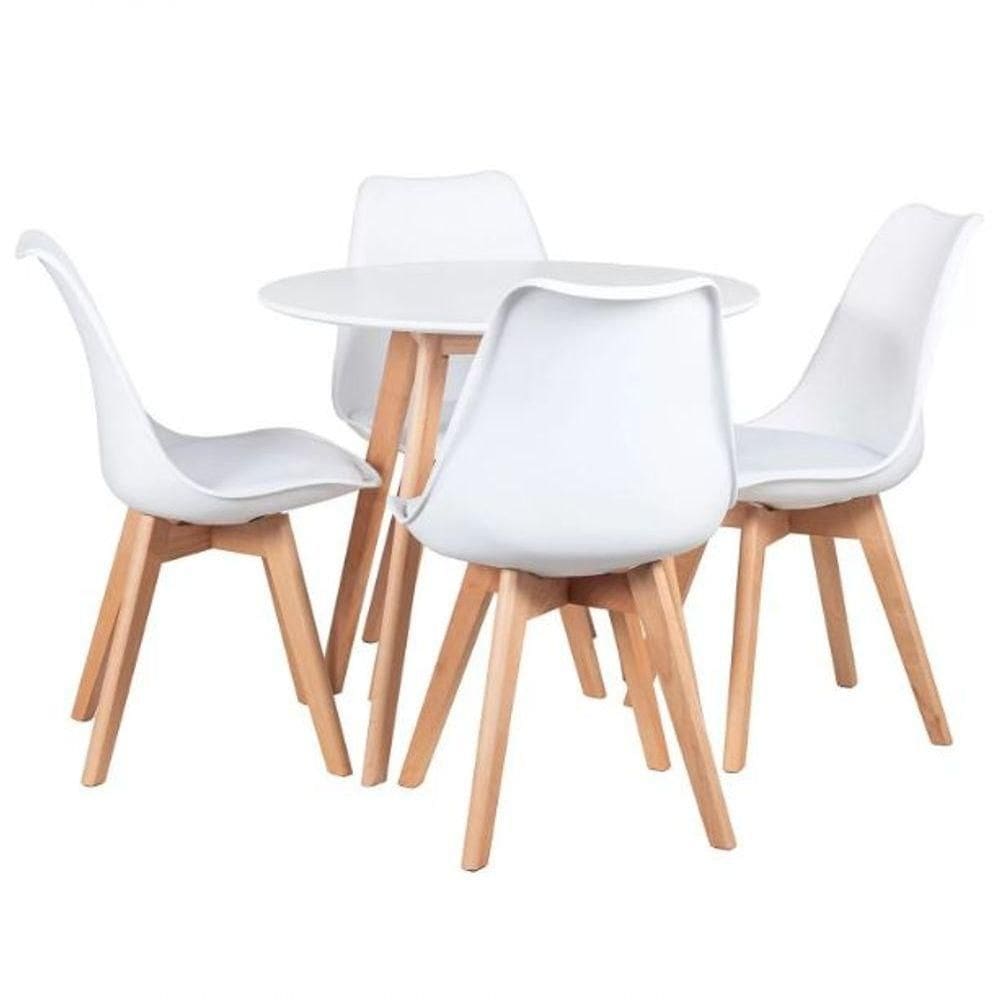 Kit Mesa Leda Redonda 80cm Com 4 Cadeiras Brancas ? Compacta, Moderna E Ideal Para Cozinha Ou Sala De Jantar
