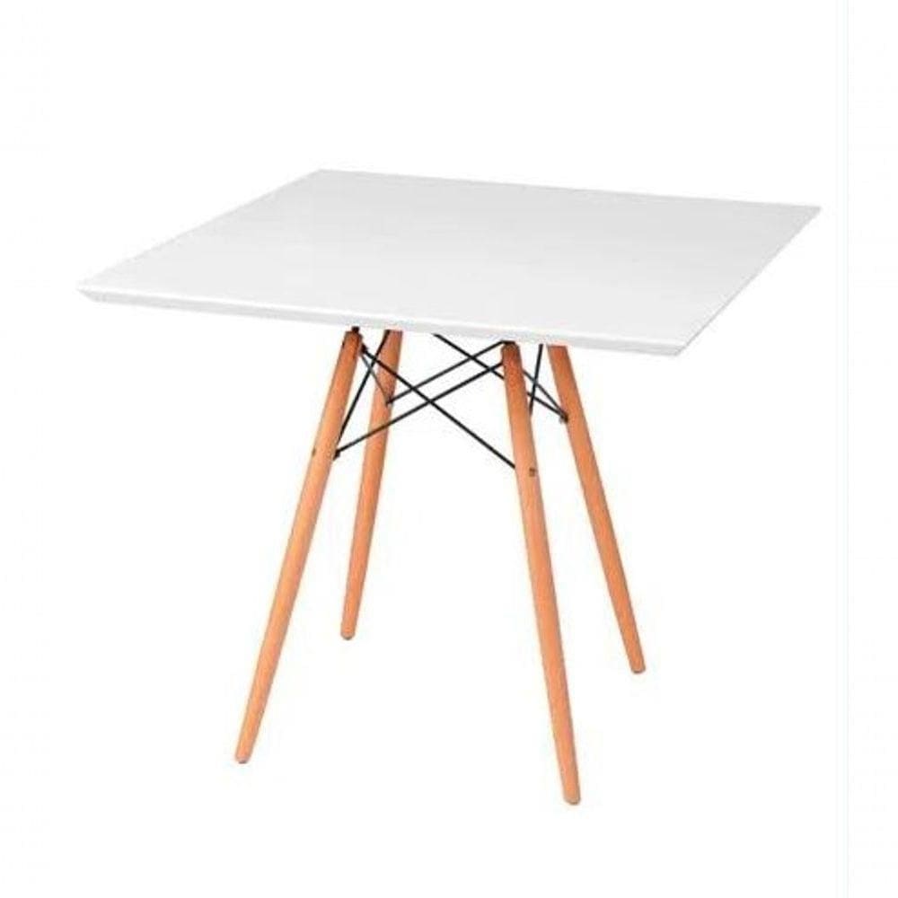 Mesa De Jantar Quadrada Eiffel 80cm Mdf Charles Eames - Base Em Madeira E Aço Carbono Branco