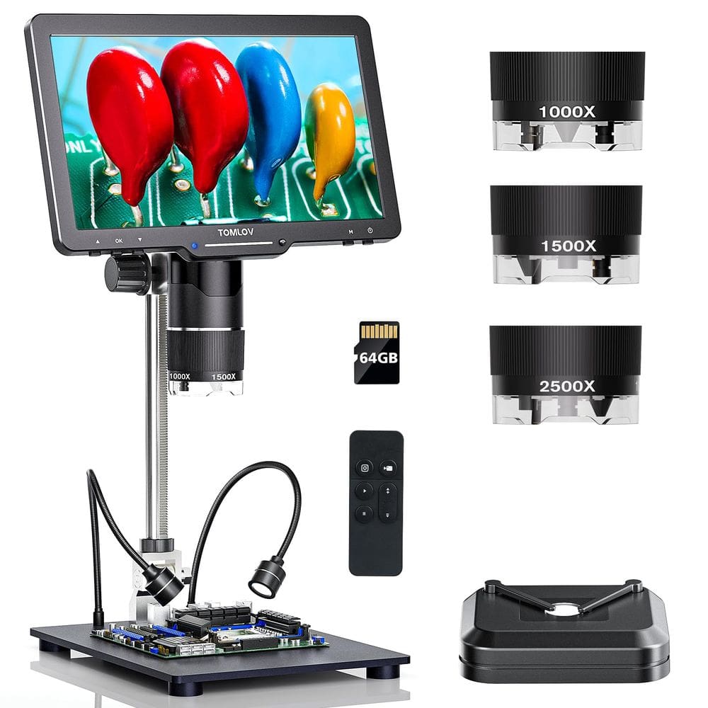 Microscópio digital TOMLOV TriL110 10.1 2K HDMI 2500X com 3 lentes
