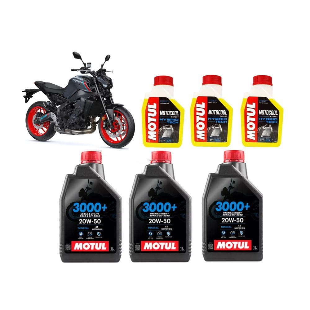 Kit Com Troca Óleo 3L Motul 3000+ 20W50 Mineral 4T + 3L Motocool Expert -37º Mt09