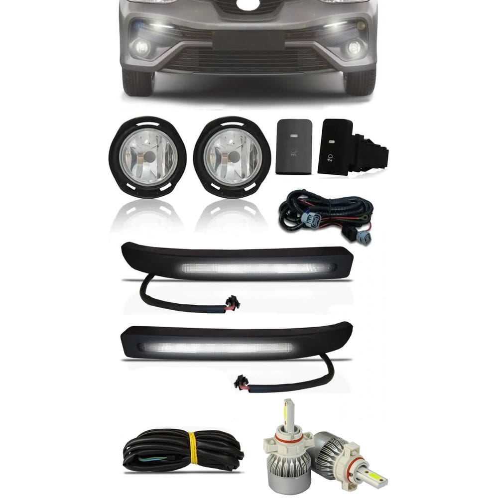 Kit Farol de Milha Neblina + Kit LED DRL Luz Diurna Toyota Etios 2017 Em Diante + Kit LED