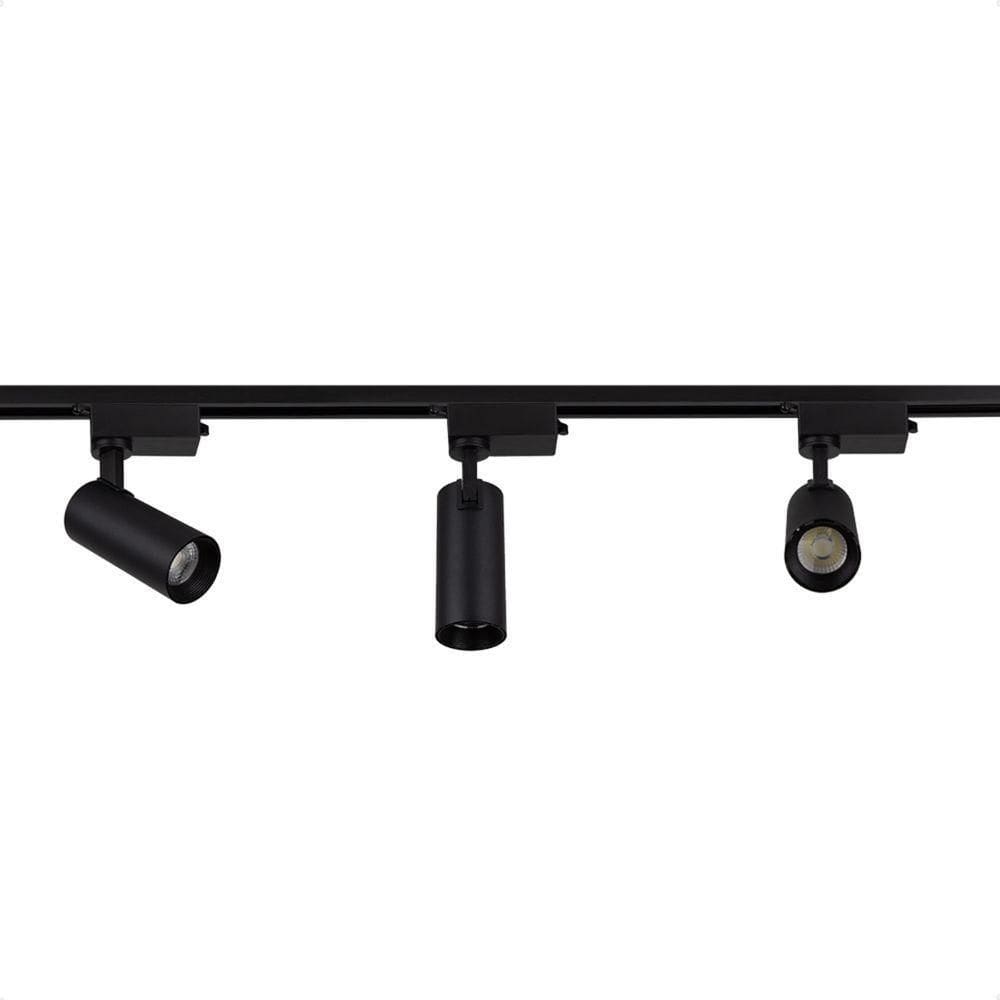 Trilho Eletrificado De Led Blumenau Com 3 Spots Preto Bivolt 6500k Frio
