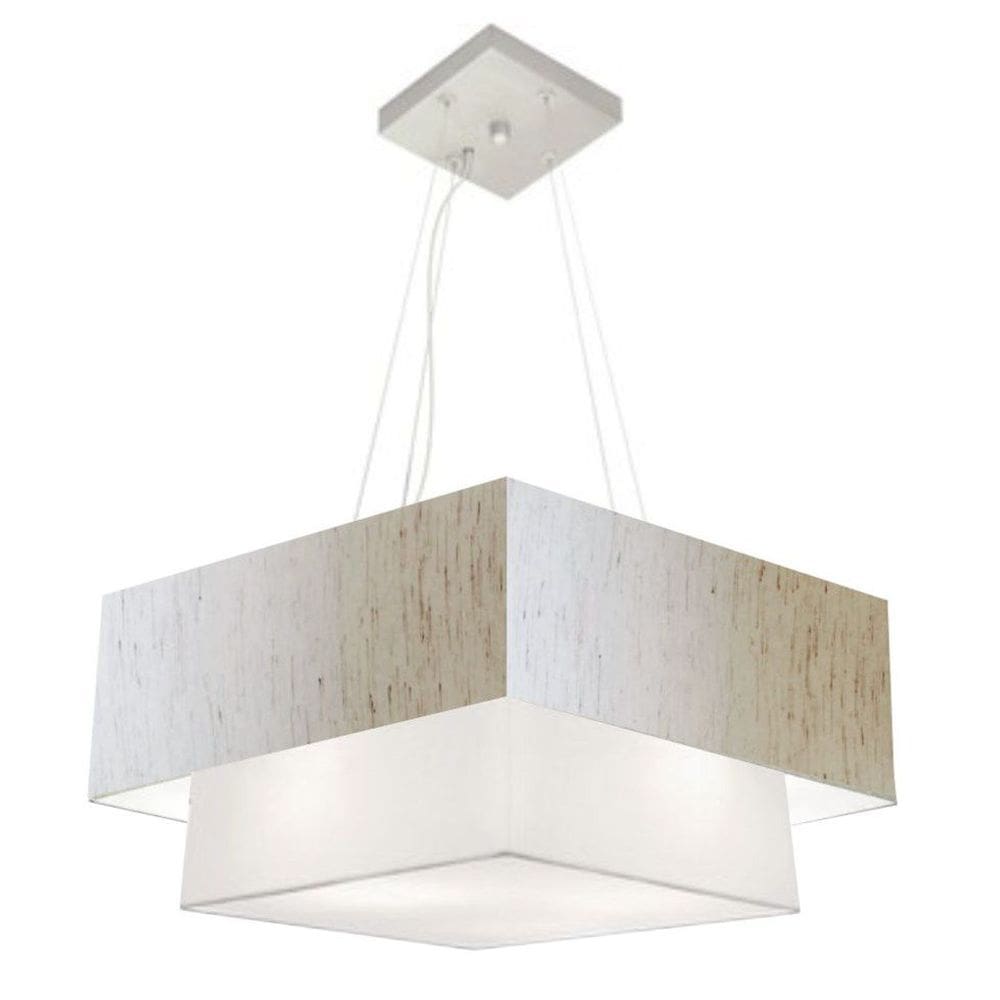 Lustre Pendente Duplo Quadrado Vivare Md-4066 Cúpula em Tecido 50x35cm Linho Bege / Branco - Bivolt