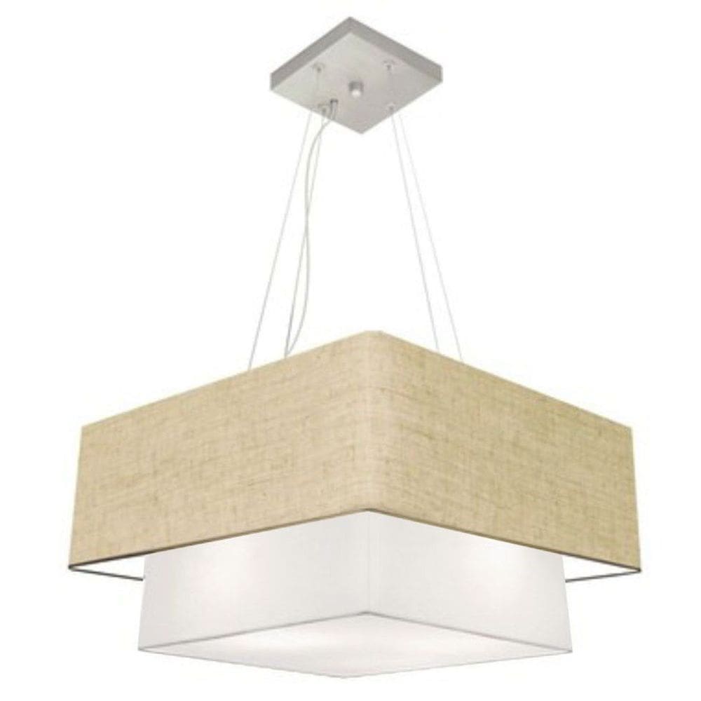 Lustre Pendente Duplo Quadrado Vivare Md-4066 Cúpula em Tecido 50x35cm Rustico Bege / Branco - Bivolt