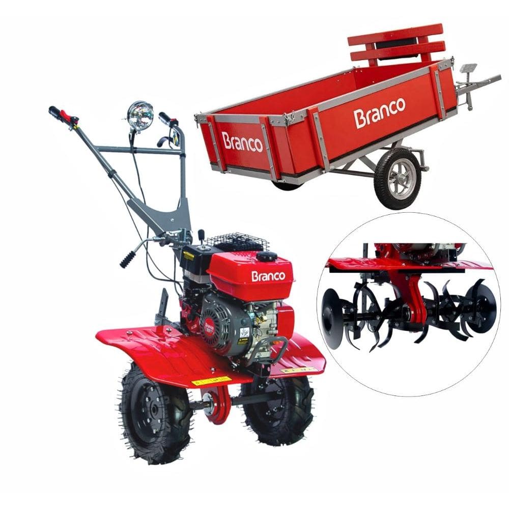 Motocultivador à Gasolina BTTG6.5-800 com Carreta Agrícola BCA300M Branco