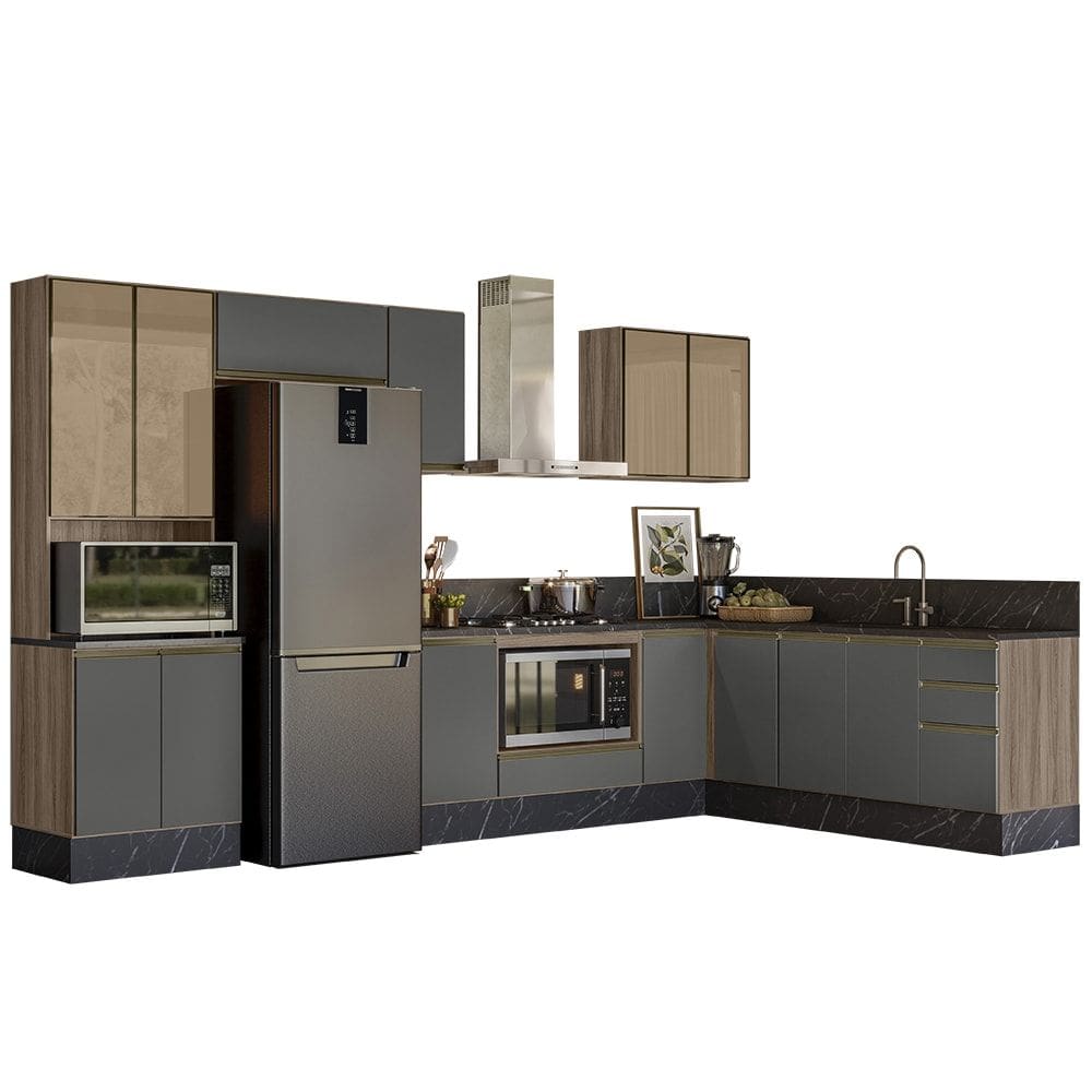 Cozinha Modulada 9 Peças MDF Kali Carvalho Toq Chumb0 Nicioli
