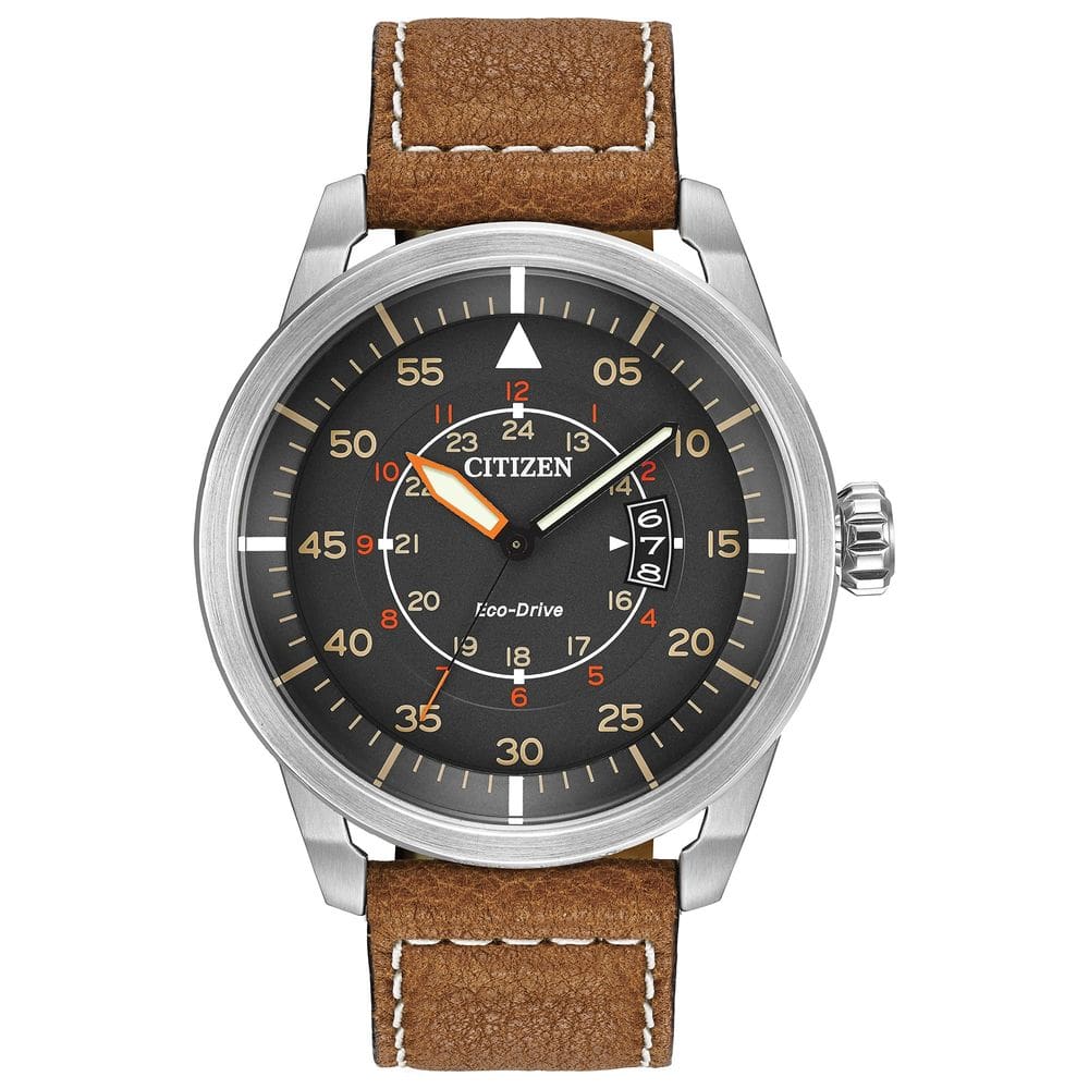 Relógio masculino Citizen Eco-Drive Avion AW1361-10H em couro