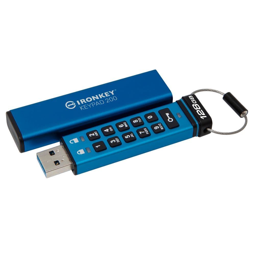 Teclado Kingston Ironkey 200 com criptografia USB de 128 GB azul