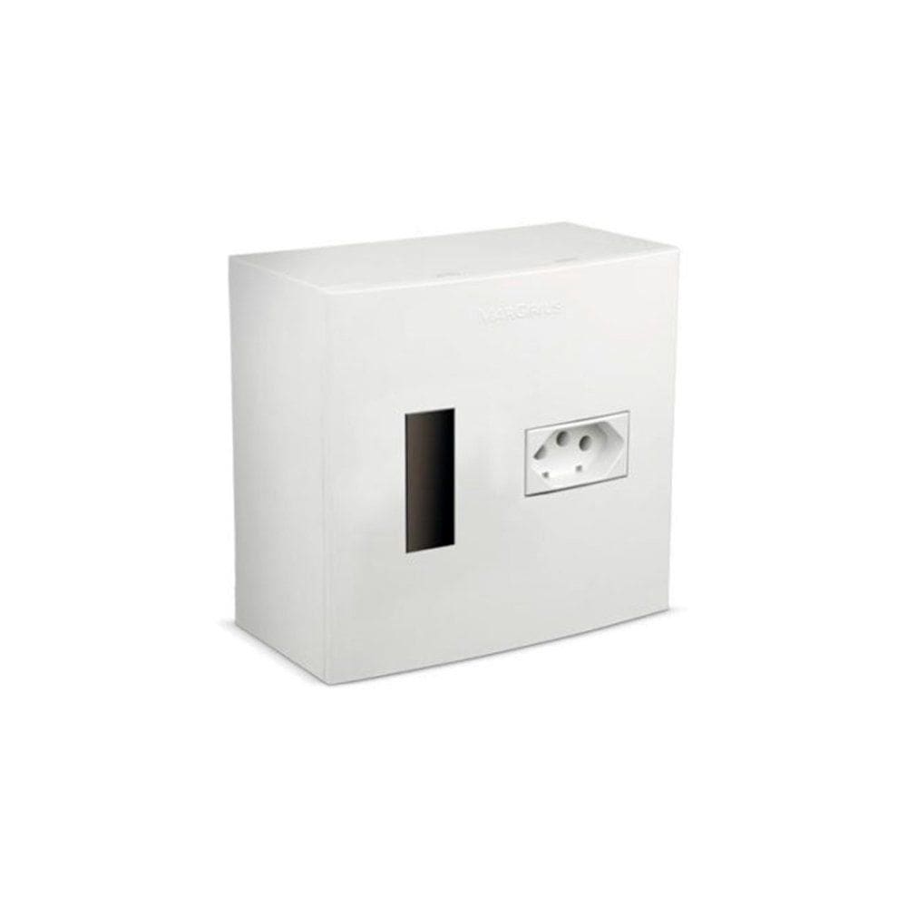 Caixa de Sobrepor MarGirius 4x4 CP1-01 com Corte para Disjuntor e Tomada 2P+T 20A Branca