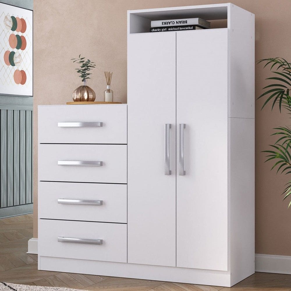 Cômoda Paris 2 Portas 4 Gavetas Branco - Pm