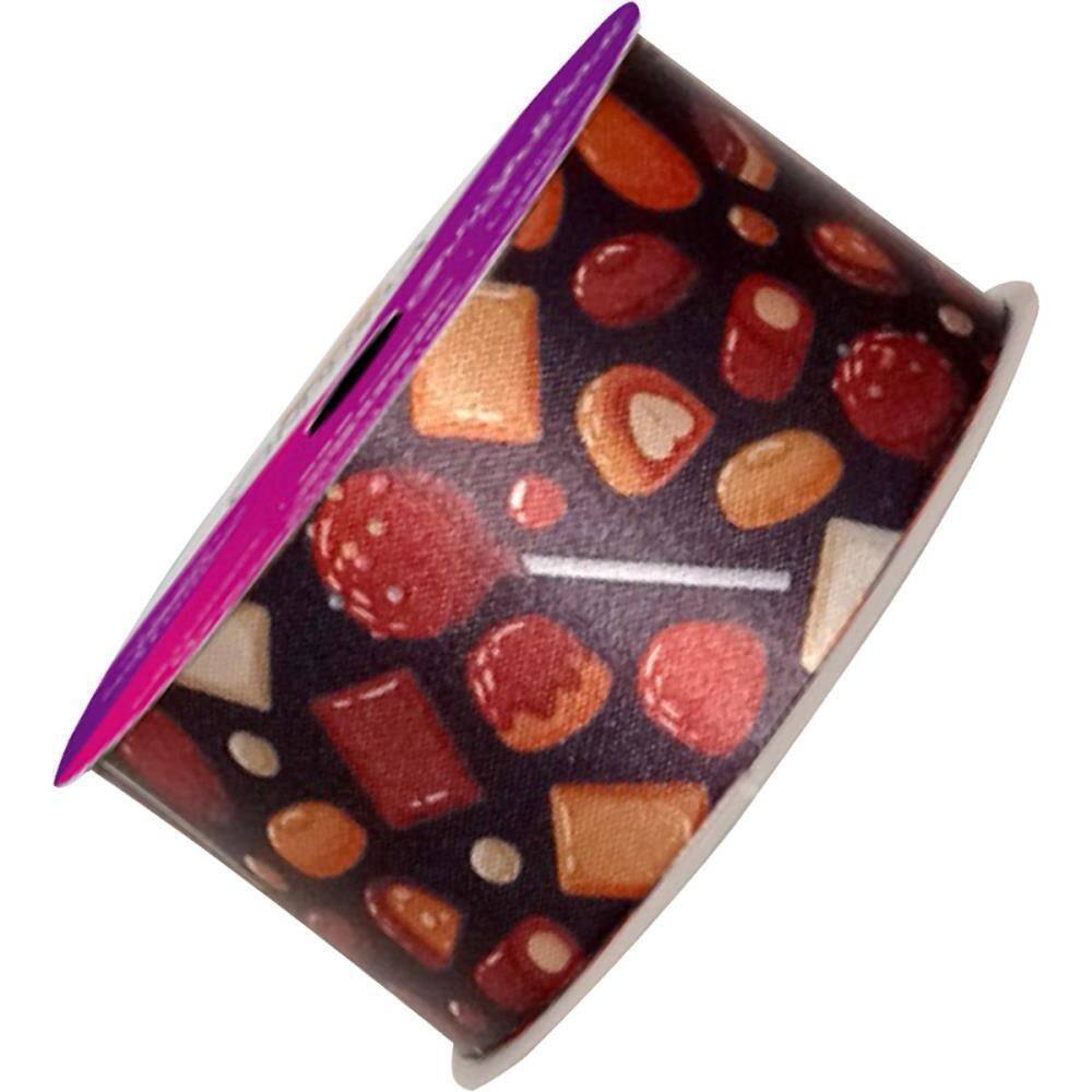 Fita De Cetim Decorada 38Mm Com 10 Metros Marrom Com Doces