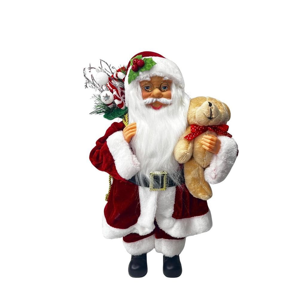 Papai Noel Com Saco De Presente E Urso 40 Cm Vm 25608