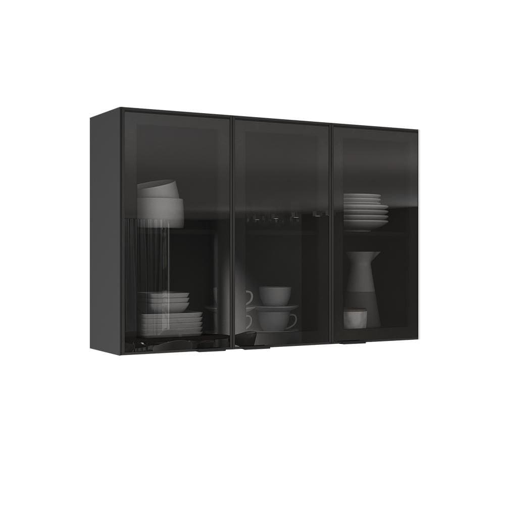Armário Aéreo de Cozinha Itatiaia Lumina 120cm em Madeira Grafite/Fendi
