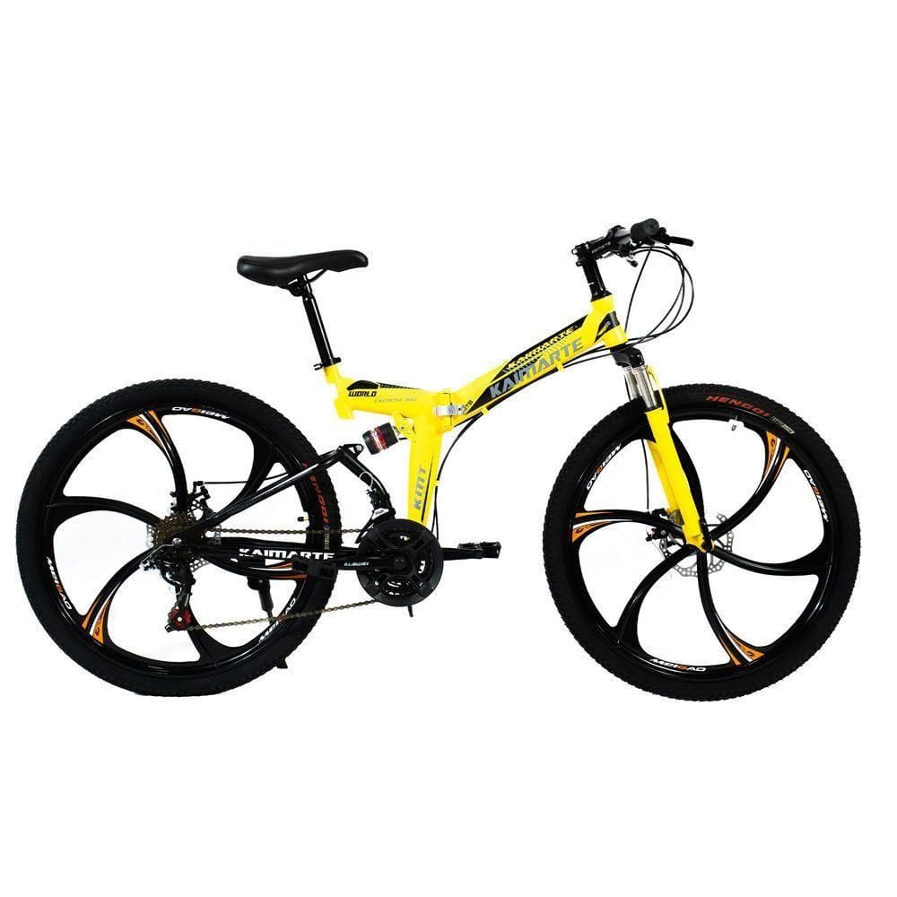 Bicicleta Aro 26 Amarela Freio Disco Bike Dobrável Easyfold 21 Marchas Roda Magnésio Wct Fitness