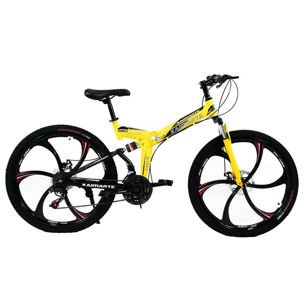 Bicicleta Aro 26 Freio Disco Bike Dobrável Amarela Easyfold 21 Marchas Roda Magnésio Wct Fitness