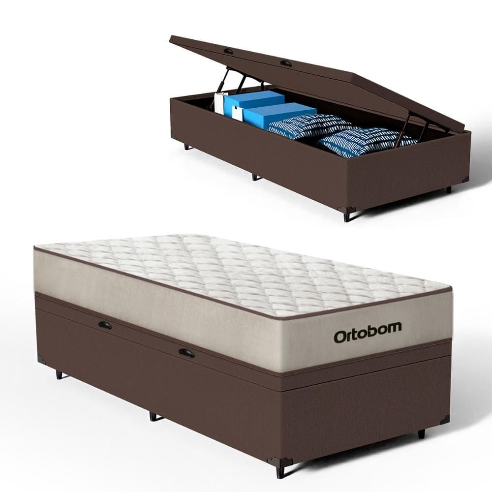 Cama Box Baú com Colchão de Espuma D60 Ortobom Force Dream Solteiro 88cm