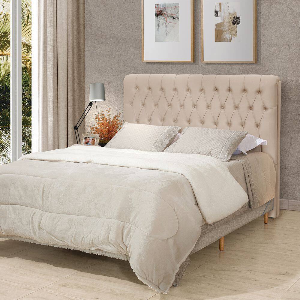 Cabeceira Cama Casal Estofada 1,40 Cm - Inca Veludo Bege