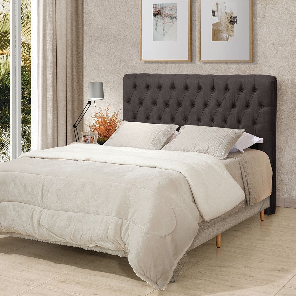 Cabeceira Cama Queen Estofada 1,60 - Inca Linho Marrom