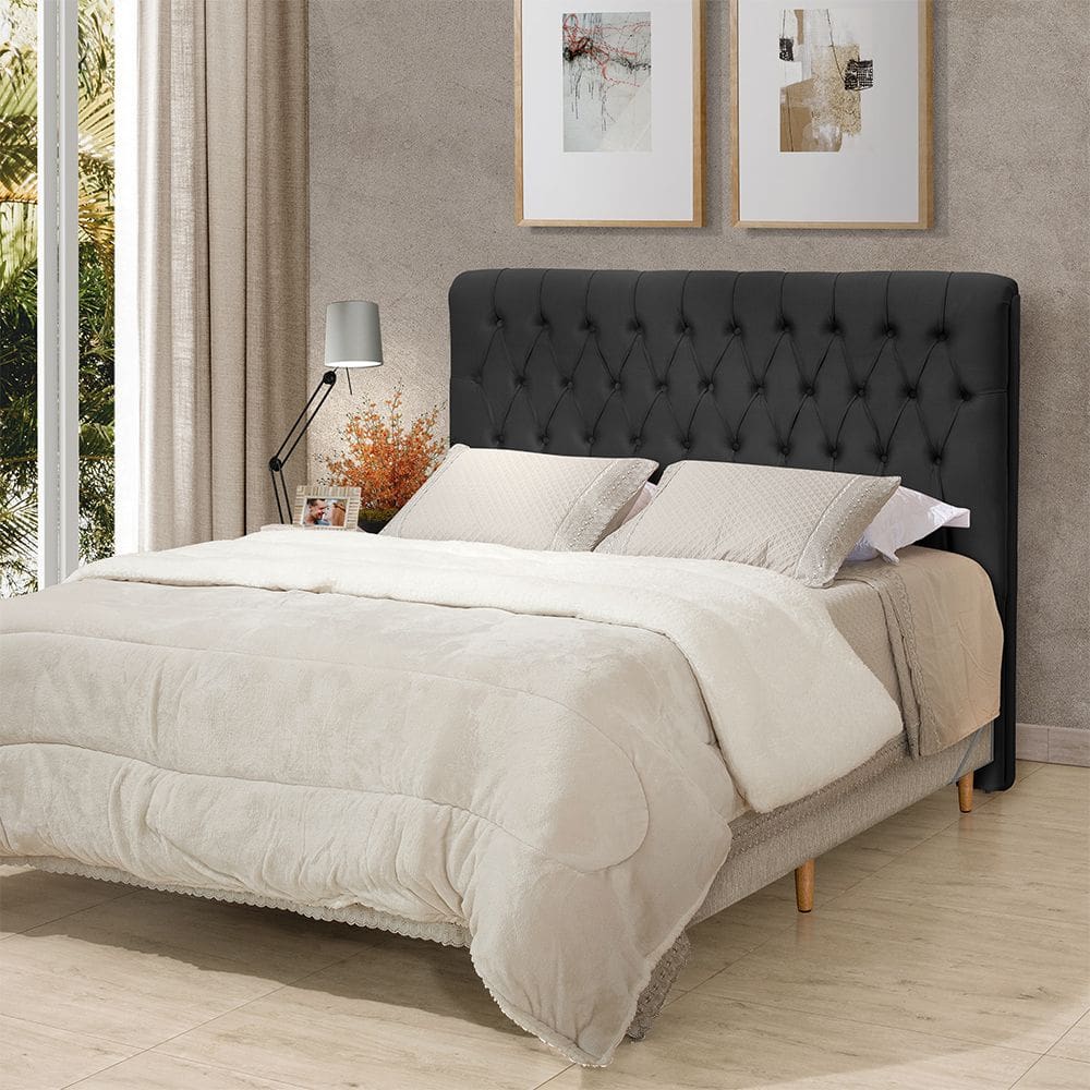 Cabeceira Cama Queen Estofada 1,60 - Inca Veludo Preto