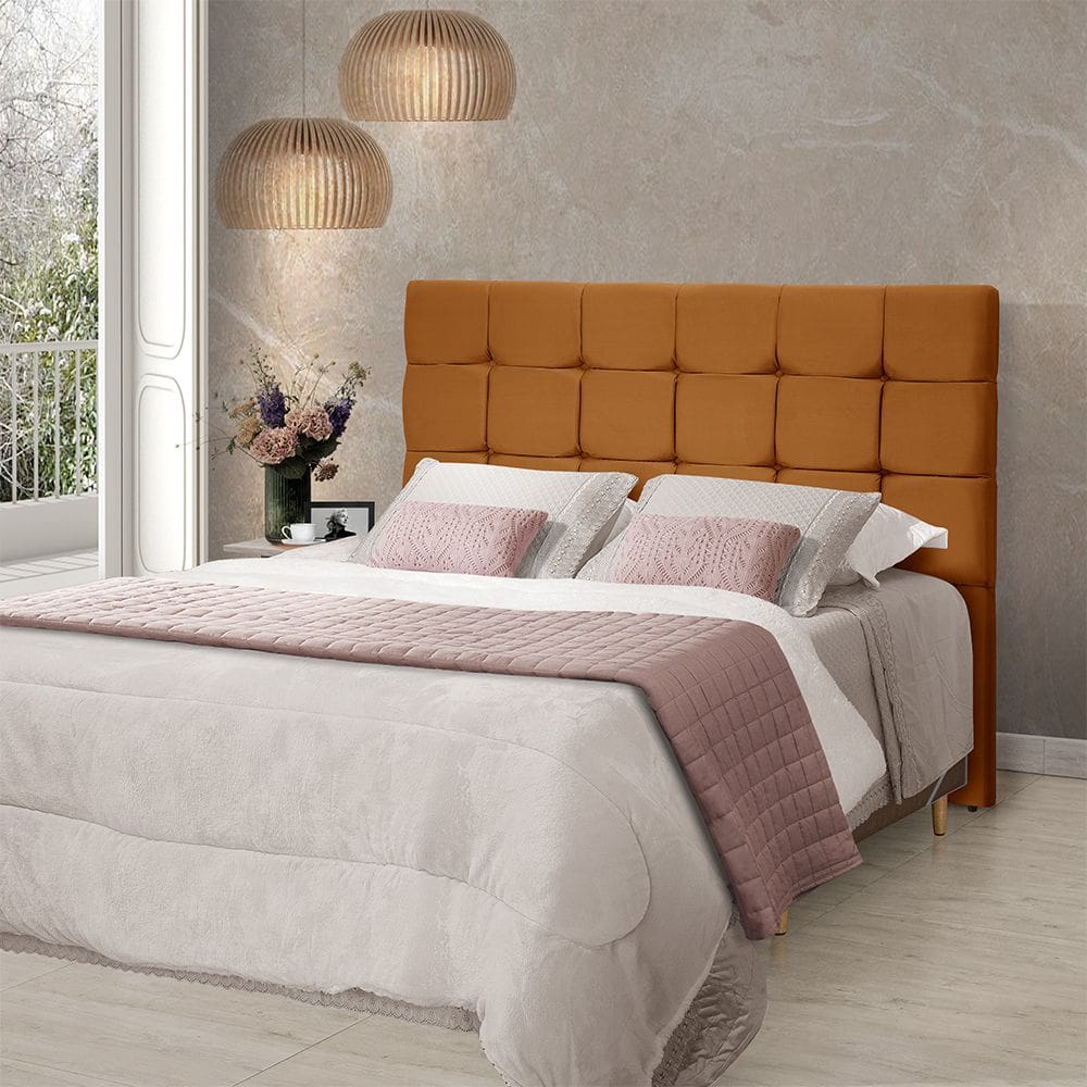 Cabeceira Cama Queen Estofada 1,60 - Maia Veludo Terracota