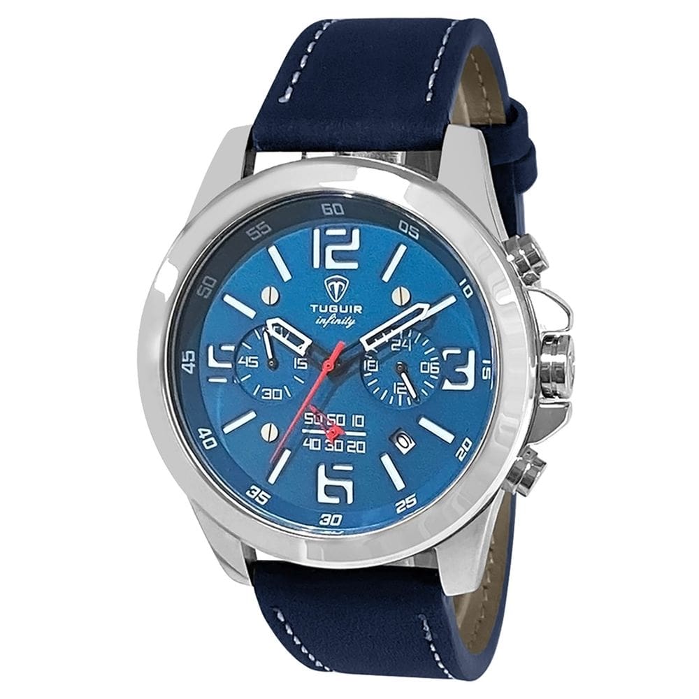 Relógio Cronógrafo Masculino de Aço Tuguir Analógico Infinity TGI37038 Prata e Azul