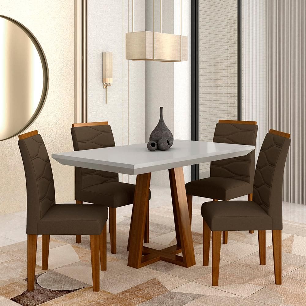 Mesa Com 4 Cadeiras Monterey 1,20 Cin/off/marrom - Móveis Arapongas