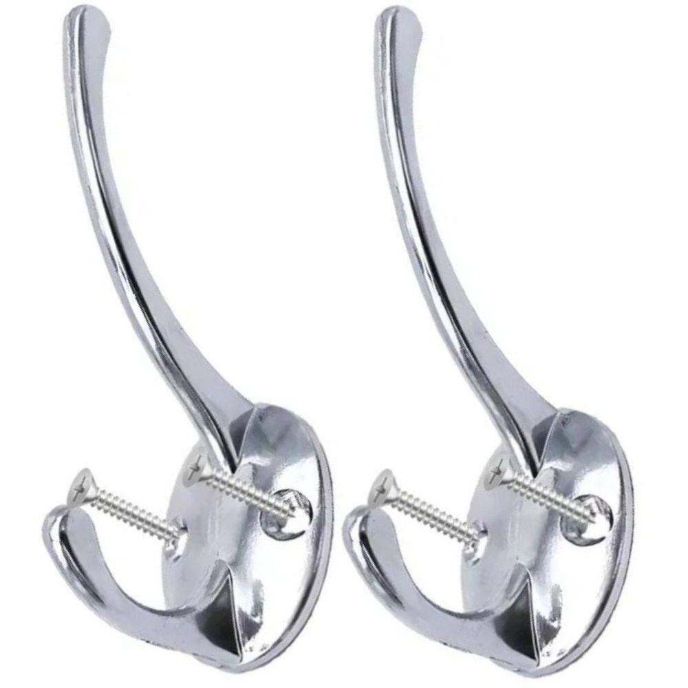 2 Ganchos Duplo Cabide Parede Metal Toalha Banheiro Parafuso