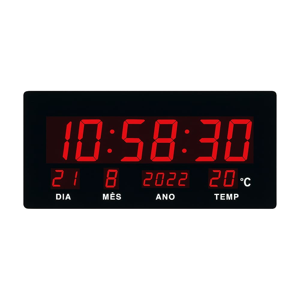 Relógio Digital De Parede Com Data Hora E Temperatura 45.5cm