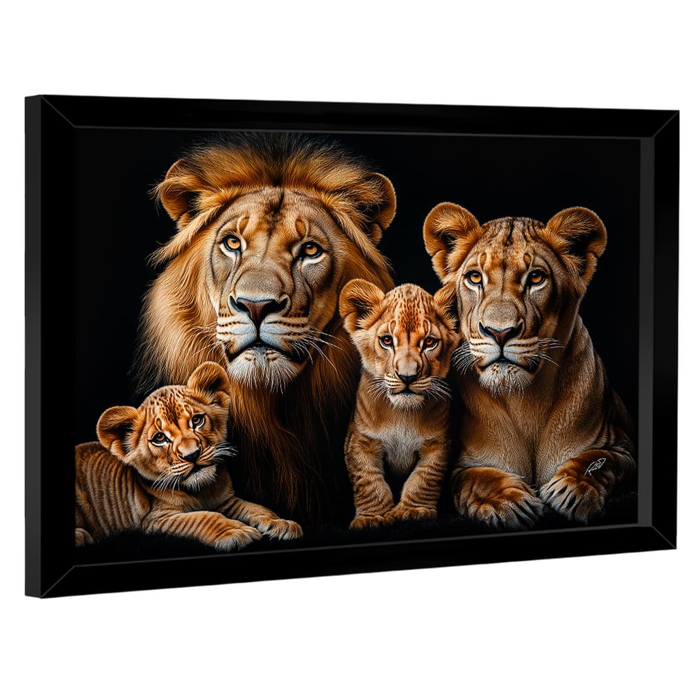 Quadro Decorativo Família de Leões no Preto