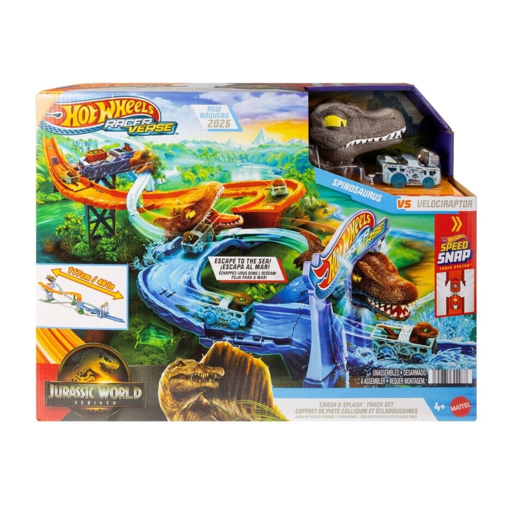 Pista RacerVerse Crash and Splash - Spinosaurus X Velociraptor - Jurassic World Recomeço - Hot Wheels - Mattel