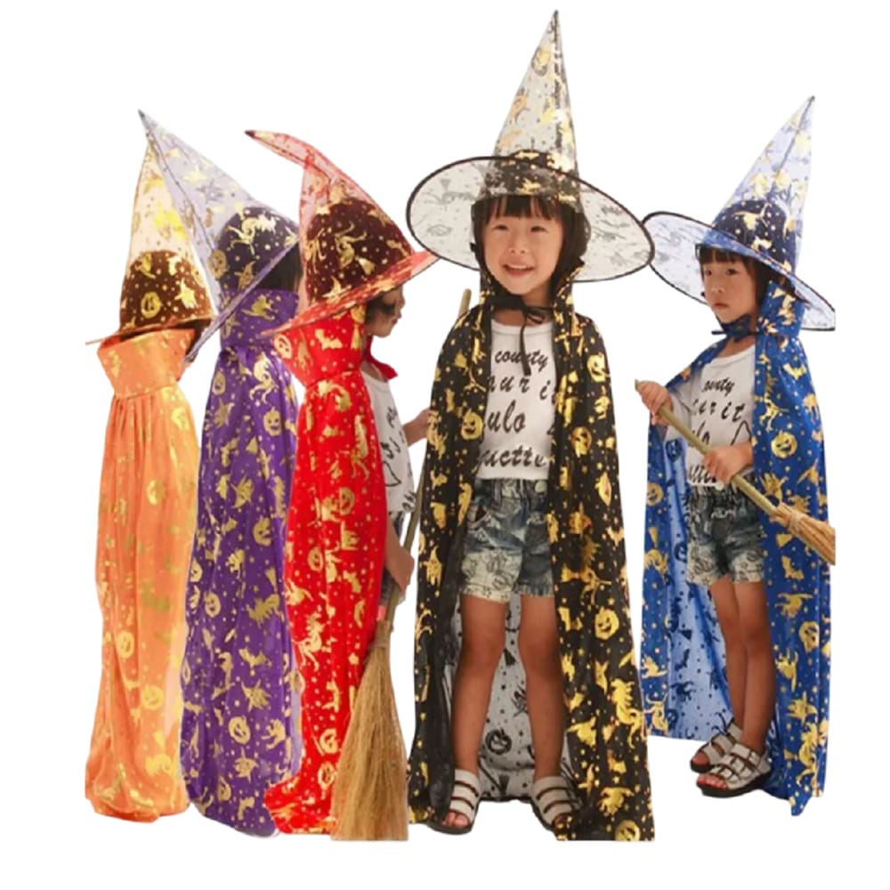 Fantasia De Bruxinha Mago Infantil Unissex C/ Chapéu e Capa - 2 Pçs Festas
