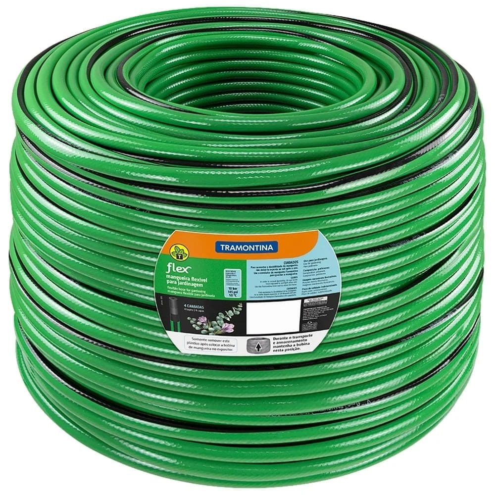 Mangueira Jardim Flex 032-1/2 Verde Faixa Preta 4 Camadas Tramontina
