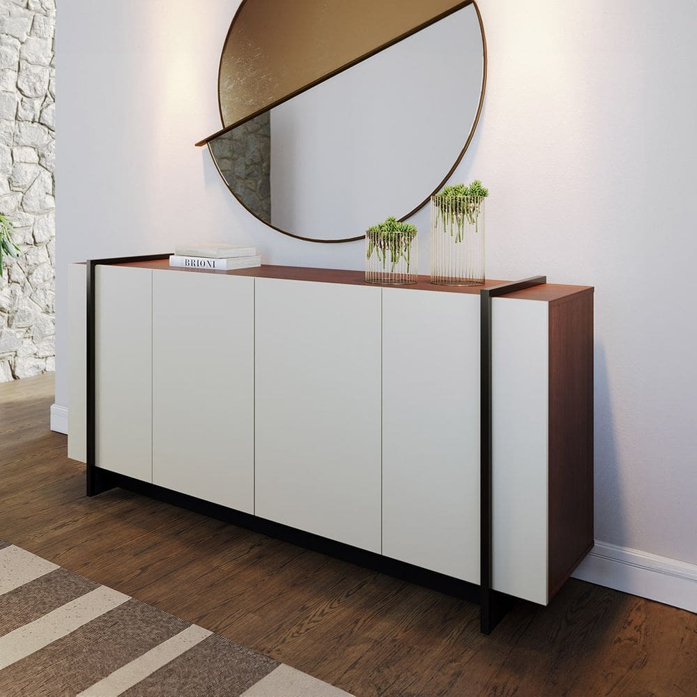 Buffet com 4 Portas para Sala 160x79cm Copacabana Off White Preto