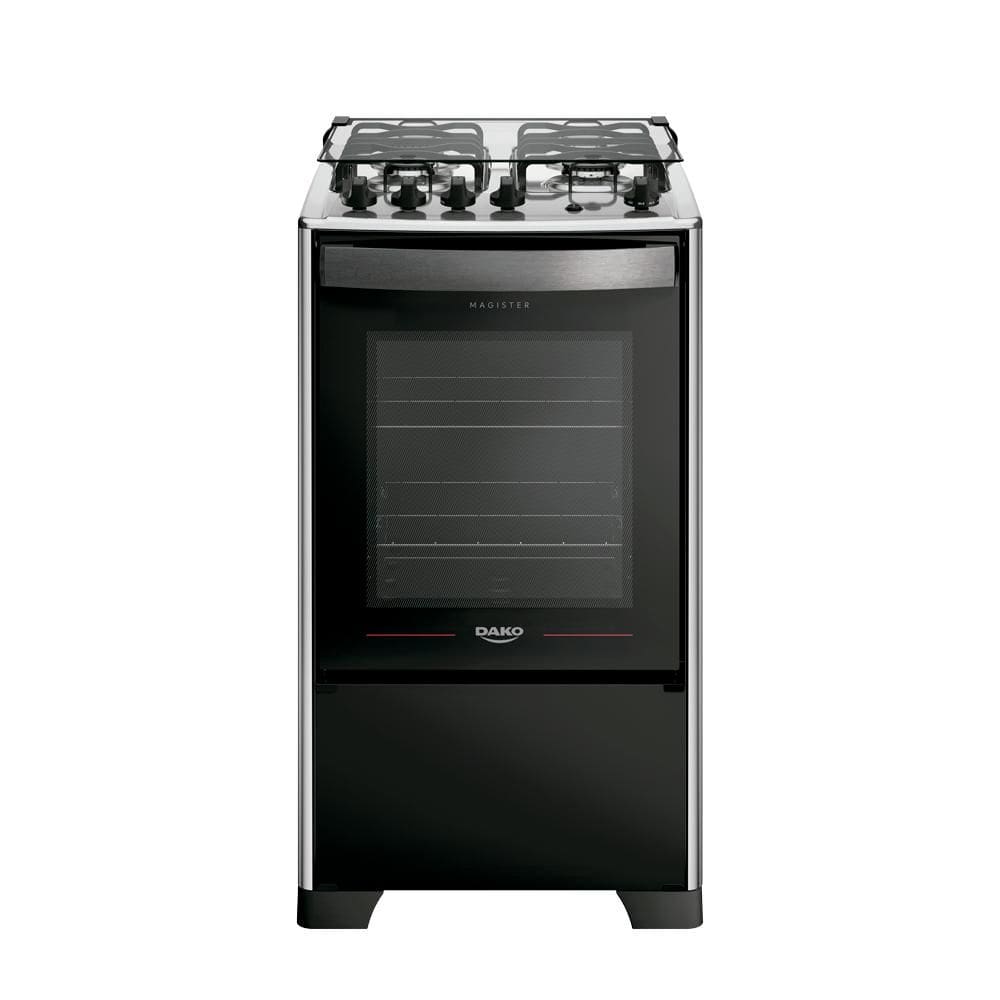 Fogão 4 Bocas a Gás Dako Magister Style com Mesa de Inox e Forno 60L Preto Bivolt