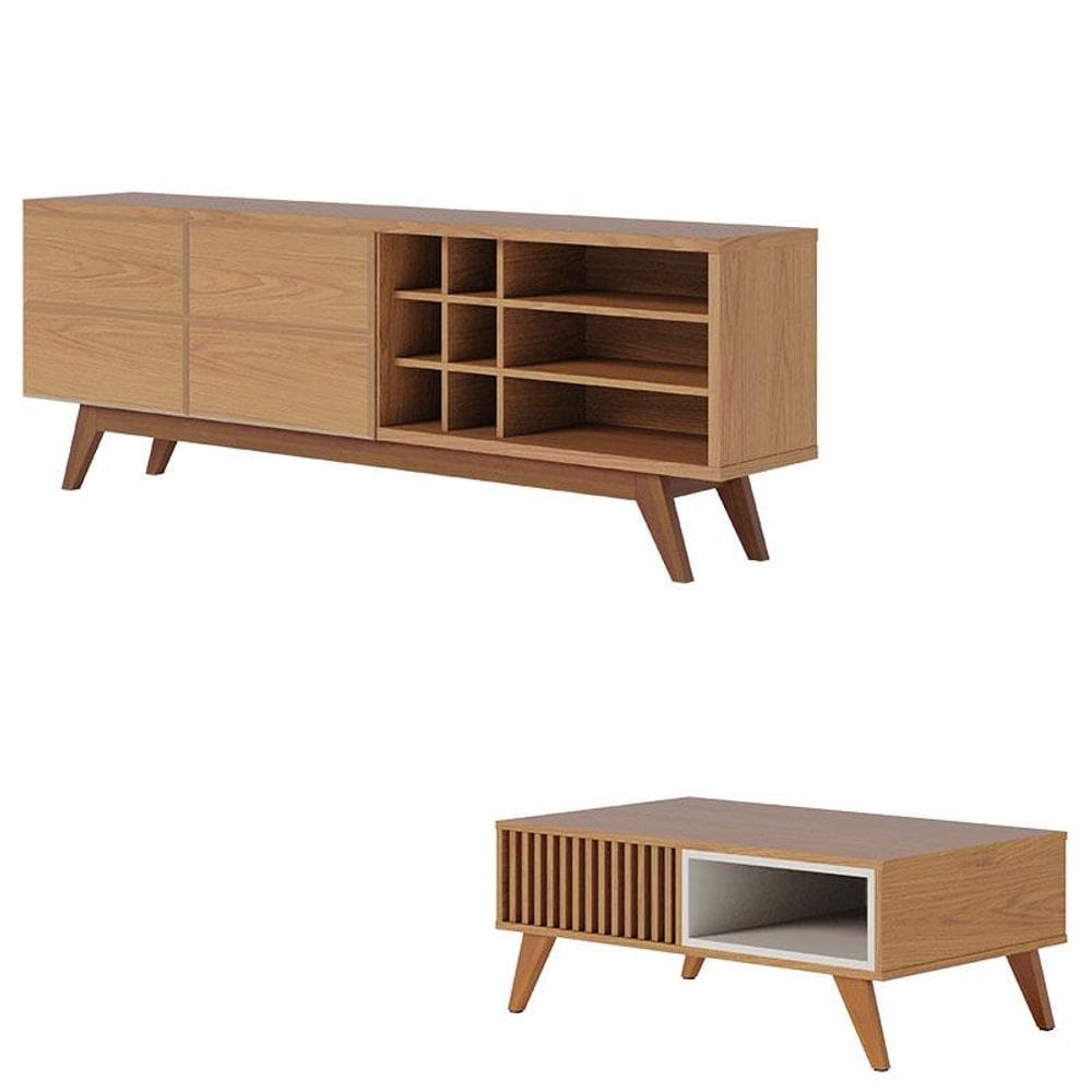 Rack Bancada Noronha 1.8 Freijó com Mesa de Centro Jeri Freijó Off White - Colibri