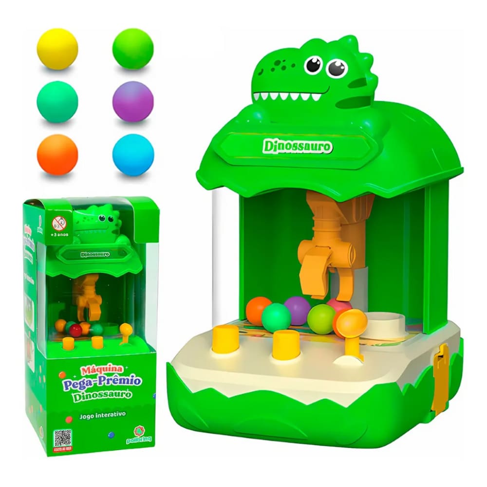 Jogo Pega Prêmio Mini Maquina Dinossauro Verde - Polibrinq